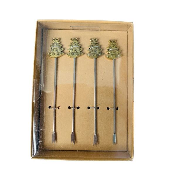 NIB Cocktail Picks Metal Christmas Trees Forks 6 Boxes Available Gold Macy’s - Picture 3 of 7